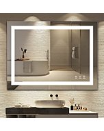 TATU LED Bathroom Mirror,36x28 Inch Bathroom Vanity Mirror Wall Mounted with 3000K-6000K Adjustable, Anti-Fog, Smart Touch Button, Stepless Dimmable Lighted Makeup Mirror, Horizontal/Vertical