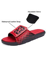 HQUEC Slides for Men Slide Sandals Adjustable Sport Sandals Mens Shower Slide Slippers Slip on Indoor Outdoor Sandals for Men Red/Black 10(44)