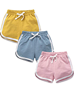 qtGLB Girls Shorts 3-Pack 100% Cotton Active Athletic Running Sleeping for Toddler Kids Big Girl's (14-16, Yellow Pink Blue)