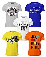 BROOKLYN VERTICAL 5-Pack Boys Video Gamer Gaming Short Sleeve Crew Neck T-Shirt with Chest Print | Soft Cotton Sizes 6-20