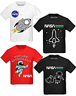 BROOKLYN VERTICAL 4-Pack Toddler NASA Print Outer Space Rocket Ship Short Sleeve T-Shirt | Soft Cotton Sizes 2T-4T (Combo A, 2T)