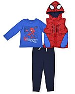 Marvel Spiderman Jogger Set for Boys, Hooded Vest, Long Sleeve Tee and Jog Pants for Kids, Size 6