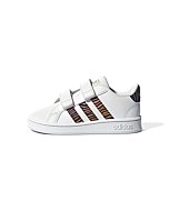 Adidas Kids Grand Court Tennis Shoe, White/Black/Acid Red (Cross Strap), 8 US Unisex Toddler