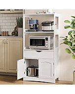 Sideboard Storage Cabinet with 2 Open Shelves, 1 Drawer & 1 Cupboard Kitchen Pantry Storage Cabinet with Microwave Space Freestanding Floor Bathroom Cabinet,Bookshelf,Display Unit for Home, White