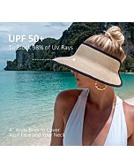 Joywant Womens Amia Summer Straw Visor Beach Hats with UV Protection Large Brim, Travel Packable Sun Visor Hat-Beige