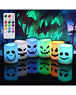 GenSwin Halloween Flameless Votive Candles Color Changing with Remote Timer, Battery Operated LED Tealight Candles for Halloween Home Decoration Gifts(6 Pack, 1.5” x 2”)(Battery Included)