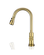 Brushed Gold Kitchen Faucet with Pull Down Sprayer WEWE, Single Handle Gold Kitchen Sink Faucet Stainless Steel Brass Copper Commercial RV 1 or 3 Hole, Champagne Bronze