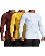 ATHLIO Men's UPF 50+ Long Sleeve Compression Shirts, Water Sports Rash Guard Base Layer, Athletic Workout Shirt, 3pack Arctic Camo/Brick/Yellow, X-Small