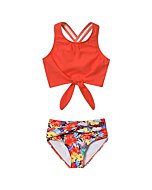 2 Piece Girls Swimsuits Kids Tankini Red Floral Swimsuit 10-12 10 9 11 Bikini