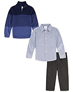 Calvin Klein Boys' 3-Piece Sweater, Dress Shirt, and Pants Set, Blue Block, 3T