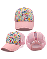 Girls Pony Hat Distressed High Ponytail Messy Bun Baseball Caps Kids Trucker Floral Sun Protection Hats Biking Cap(4-10years)