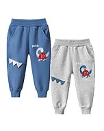 HILEELANG Toddler Boys' Jogger Pants 2-Pack Pull on Elastic Blue Grey Dinosaur Playwear Sweatpants 3T