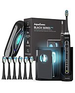 AquaSonic Black Series PRO – Ultra Whitening Toothbrush w UV Sanitizing Base – 4 Modes & Smart Timers – UV Sanitizing & Charging Travel Case – UltraSonic Electric Tooth Brush – 6 Proflex Brush Heads