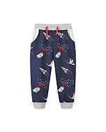 HILEELANG Toddler Boys Joggers Trousers Cartoon Rocket Casual Knit Fleece Elastic Pants Soft Cotton Sweatpants 3T