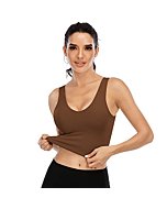 YOGERSSY V Neck Womens Sports Bras Padded Crop Tank Tops Longline Yoga Workout Bra Activewear