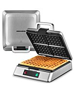 REDMOND Waffle Maker, Nonstick 4 Slice Square Waffle Iron, Compact Classic Stainless Steel Waffle Maker for Family Use Breakfast, 1300W, Silver