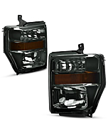 AUTOSAVER88 Headlight Assembly Compatible with 2008-2010 Ford F250 F350 F450 Super Duty Headlamp Chrome Housing Smoke Lens