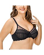 Deyllo Women's Plus Size Lace Bra Full Coverage Minimizer Lace Underwire Bra Floral Unlined(Black Flash,38C)