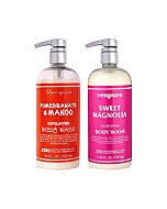 Renpure Pomegranate Mango & Sweet Magnolia Moisturizing Body Wash for Dry Skin 2Pk – Gentle Exfoliating & Hydrating Natural Antioxidant Shower Gel & Sensitive Skin Body Wash with Pump for Women