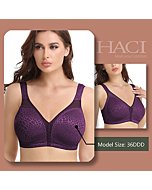 HACI Women's Full Coverage Non Padded Wirefree Plus Size Minimizer Bra for Large Bust Support Seamless(46D, Purple)