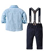 Baby Boys Clothes, Long Sleeves Dress Shirt and Suspender Pants Set Tuxedo Gentlemen Outfit with Bow Tie for Newborn Toddlers Baby Boys S01 Blue Tag 60 = 3 - 9 Months