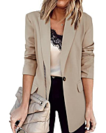 Newffr Women's Casual Blazer Long Sleeve Open Front Work Office Jacket with Pockets Khaki