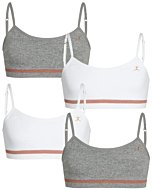 Danskin Girl's Training Bra - Seamless Crop Sports Bra with Removable Pads (4 Pack), Size 32, Light Heather Grey/White