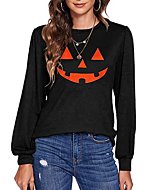 Halloween Shirt for Ladies Funny Graphic Pumpkin Costume Boo Fall Casual Big Sleeve Top Black M