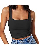 Artfish Women's Sleeveless Strappy Crop Tank Tops Workout Fitness Basic Cropped Camis Black, XS