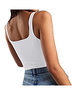 Artfish Women's Sleeveless Strappy Seamless Crop Tank Tops Square Neck Workout Fitness Basic Cropped Camis White, XS