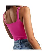 Artfish Women's Sleeveless Strappy Crop Tank Tops Square Neck Camis Going Out Neon Hot Pink, XS