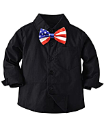 Boys Dress Clothes Set, 2PCS Formal Shirt with Bowtie + Suspender Pants Clothing Outfits for Boys， Black 1， 3-9 Months = Tag 60