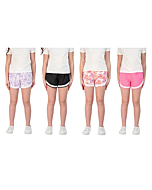 Hind Kids Girls 4-Pack Athletic and Running Activewear Shorts (Black-Neon Pink-Lavender-Pastel Lilac, 7-8)