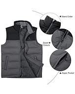 CAMEL CROWN Men's Warm Hiking Vests Lightweight Water-Resistant Quilted Puffer Vest Full-Zip Sleeveless Jackets Stand Collar Outerwear Gray S