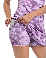 HDE Womens Exercise Workout Dress with Built-in Shorts Sleeveless Athletic Dresses for Golf Tennis Purple Tie Dye - L