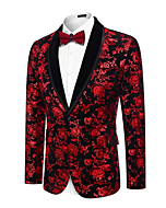 COOFANDY Men's Floral Dress Suit Floral Paisley Print Wedding Blazer Dinner Tuxedo Jacket for Party, Prom, Evening (Red, Small)