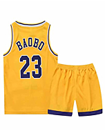 WTBFBY Boys & Girls Basketball Fans T Shirt Outfit Running Jersey Workout Tank Top Sleeveless T-Shirt Shorts Set (Yellow, X-Small)