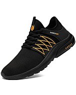 DYKHMILY Waterproof Steel Toe Shoes for Men Lightweight Safety Sneakers Slip Resistant Puncture Proof Work Shoes(8.5,Orange,D91818)