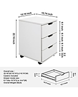 Sunon 3-Drawer Vertical Filing Cabinet Rolling Wood Mobile File Cabinets Under Desk for Home Office with Casters (White, Non-Assembled)