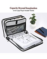 MoKo Zipper Binder, 3 inch 3 Ring Binder with Zipper, 600 Sheet Capacity Multi-Pocket School Binder Organizer, Handle and Shoulder Strap Included, Black & Gray