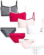 Sweet Princess Girls? Seamless Underwear Set - Training Bra and Matching Panties (8-Piece), Size Medium, White/Rose/Heather Grey/Black