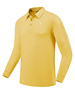 MoFiz Men Long Sleeved Golf Shirt Collar Shirts Comfortable Performance Sports Polo Yellow Size L