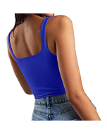 Artfish Women's Sleeveless Strappy Seamless Crop Tank Tops Square Neck Workout Fitness Basic Cropped Camis (Royal Blue, XS)