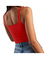 Artfish Women's Sleeveless Strappy Crop Tank Tops Square Neck Workout Gym Camis Going Out Red XS