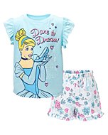 Disney Princess Cinderella Big Girls T-Shirt French Terry Shorts Blue/White 14-16