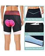 NORTHHILL Women's Padded 4D Bike Shorts Biking Riding Bicycle Cycle Gel High Waisted Pockets Shorts with Padding Red XL