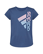 adidas girls Short Sleeve Scoop Neck Tee 22 T Shirt, Blue With Pink, Medium US