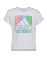 adidas Girls' Toddler Short Sleeve Dolman Waist Tee 22, White with Multicolor, 2T