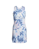 adidas Girls' Big Sleeveless Curved Hem Tank Dress, White with Blue, Small (7/8)