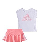 adidas girls 2 Piece 3-stripe Ruffle Set Skort, White, 6 Plus